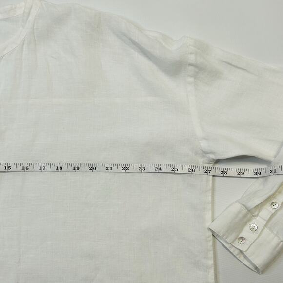 Eileen Fisher White Organic Handkerchief Linen Classic Band Collar Shirt Large - Picture 7 of 9